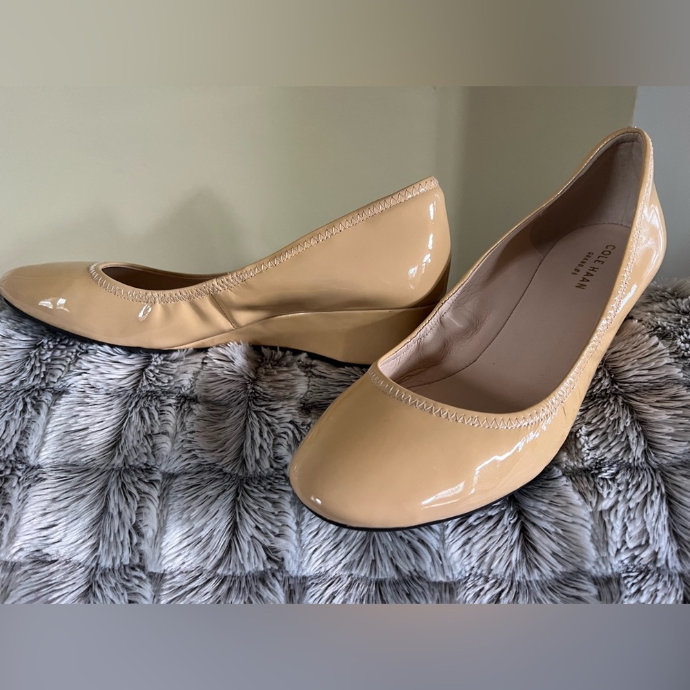 Cole Haan Tan Patent Leather Wedge Heels